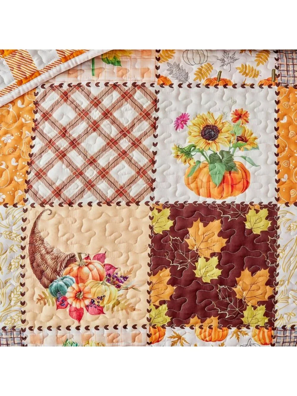 Autumn Harvest Patchwork Quilt Set - 2 Pieces Queen Size, Pumpkin Sunflower
